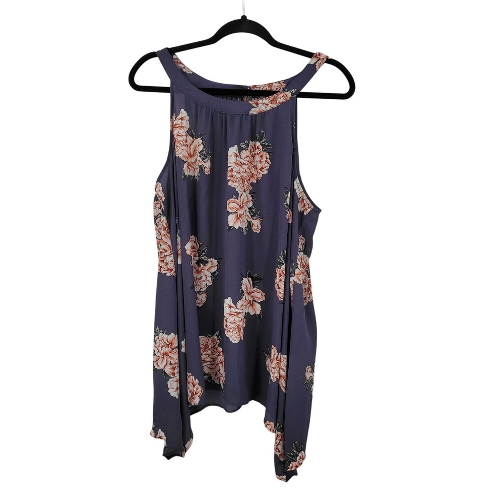 Torrid Sheer Floral Asymmetrical Halter Tunic Top Blouse Plus Size 1X‎ Purple